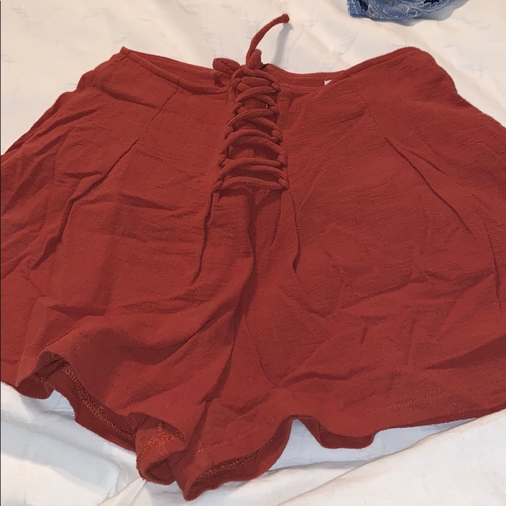 Rust lace- up shorts